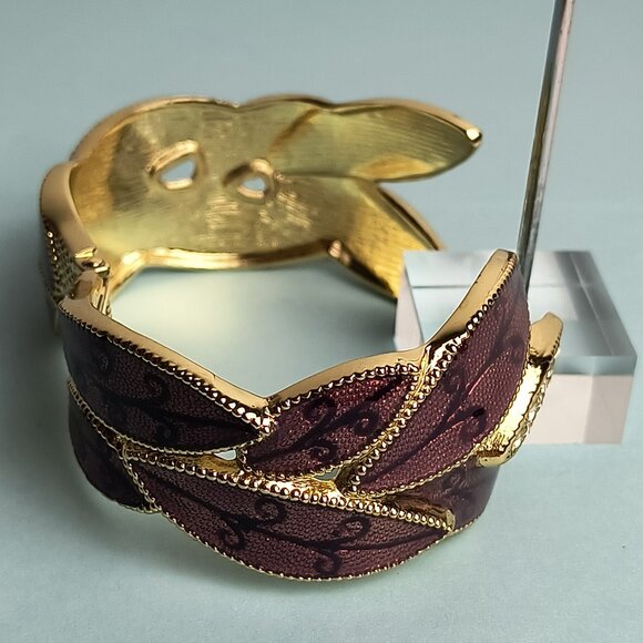 s-l400.jpg Exquisite Statement Enamel Leaf Shape Open Hinged Cuff Bangle Bracelet